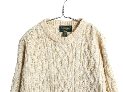 アイルランド製 フィッシャーマン ウール ニット セーター メンズ レディース L 古着 アラン ケーブル ローゲージ 長袖ニット ナチュラル