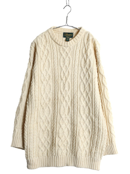 アイルランド製 フィッシャーマン ウール ニット セーター メンズ レディース L 古着 アラン ケーブル ローゲージ 長袖ニット ナチュラル