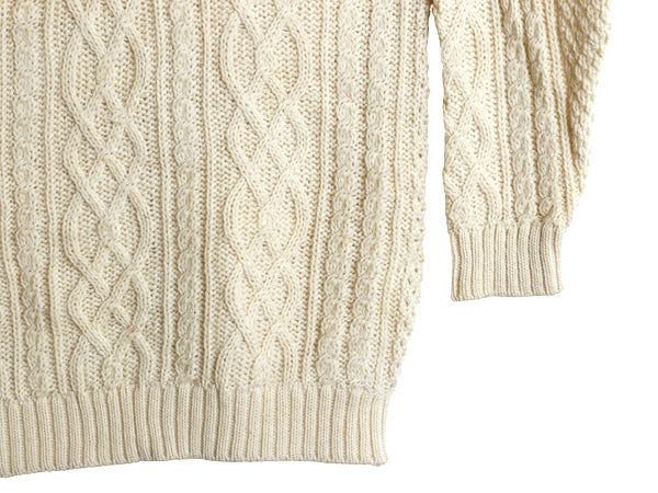 アイルランド製 フィッシャーマン ウール ニット セーター メンズ レディース L 古着 アラン ケーブル ローゲージ 長袖ニット ナチュラル