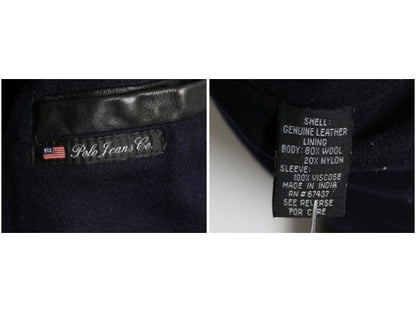 ポロジーンズ ラルフローレン ショールカラー 本革 レザー ジャケット レディース L メンズ M 革ジャン ファラオ ハーフ コート タイプ 黒