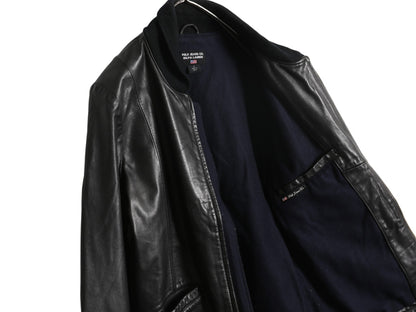 ポロジーンズ ラルフローレン ショールカラー 本革 レザー ジャケット レディース L メンズ M 革ジャン ファラオ ハーフ コート タイプ 黒