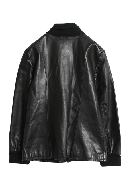 ポロジーンズ ラルフローレン ショールカラー 本革 レザー ジャケット レディース L メンズ M 革ジャン ファラオ ハーフ コート タイプ 黒