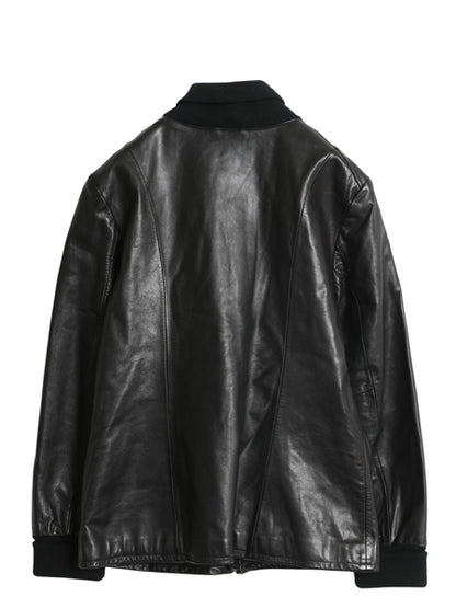 ポロジーンズ ラルフローレン ショールカラー 本革 レザー ジャケット レディース L メンズ M 革ジャン ファラオ ハーフ コート タイプ 黒