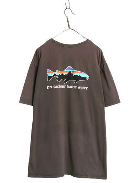 パタゴニア 両面 プリント 半袖 Tシャツ メンズ XXL 23年製 バックプリント フィッツロイ トラウト グラフィック イラスト 大きいサイズ 灰