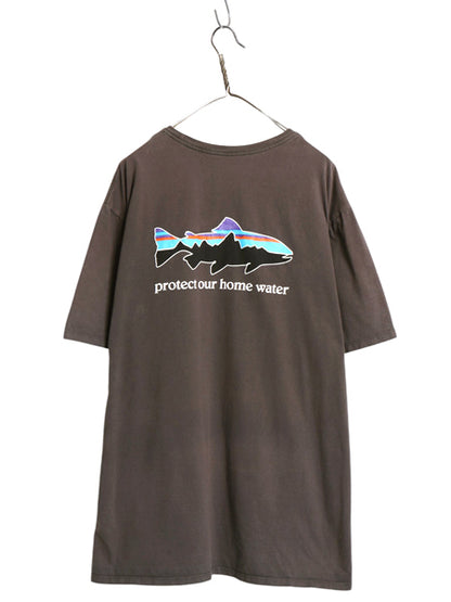 パタゴニア 両面 プリント 半袖 Tシャツ メンズ XXL 23年製 バックプリント フィッツロイ トラウト グラフィック イラスト 大きいサイズ 灰