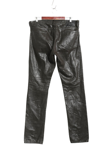 ブラックレーベル ラルフローレン レザー コーテッド デニム パンツ メンズ 34 実寸 36 / ポロ スリム ストレート ジーパン ジーンズ 濃茶