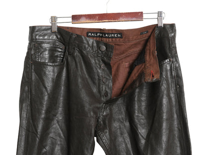 ブラックレーベル ラルフローレン レザー コーテッド デニム パンツ メンズ 34 実寸 36 / ポロ スリム ストレート ジーパン ジーンズ 濃茶