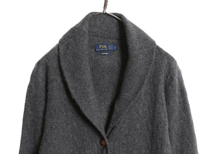ポロ ラルフローレン ショールカラー ニット カーディガン レディース M / 高級 100% カシミヤ セーター 前開き 羽織り 無地 ロング グレー