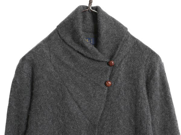 ポロ ラルフローレン ショールカラー ニット カーディガン レディース M / 高級 100% カシミヤ セーター 前開き 羽織り 無地 ロング グレー