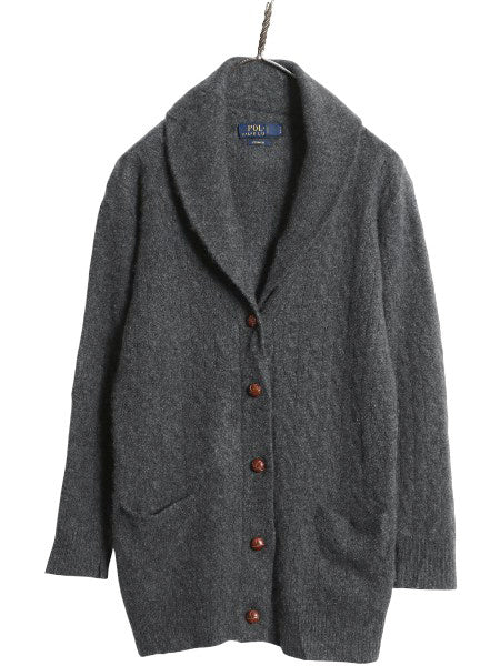 ポロ ラルフローレン ショールカラー ニット カーディガン レディース M / 高級 100% カシミヤ セーター 前開き 羽織り 無地 ロング グレー