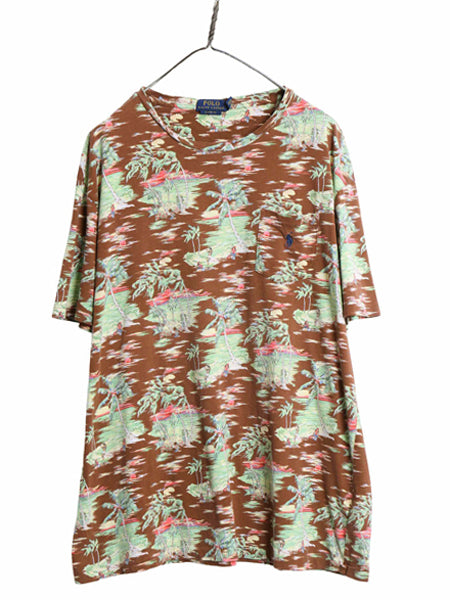 ポロ ラルフローレン アロハ 総柄 ポケット付き 半袖 Tシャツ メンズ XL ハワイアン サーフ シングルステッチ 大きいサイズ マルチカラー