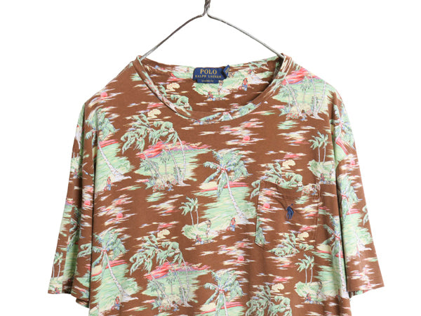 ポロ ラルフローレン アロハ 総柄 ポケット付き 半袖 Tシャツ メンズ XL ハワイアン サーフ シングルステッチ 大きいサイズ マルチカラー