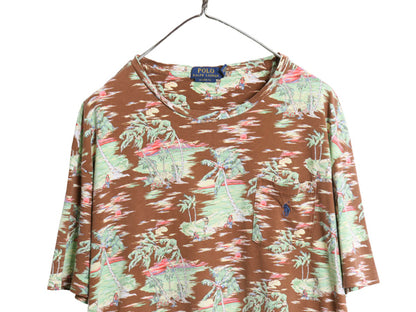 ポロ ラルフローレン アロハ 総柄 ポケット付き 半袖 Tシャツ メンズ XL ハワイアン サーフ シングルステッチ 大きいサイズ マルチカラー