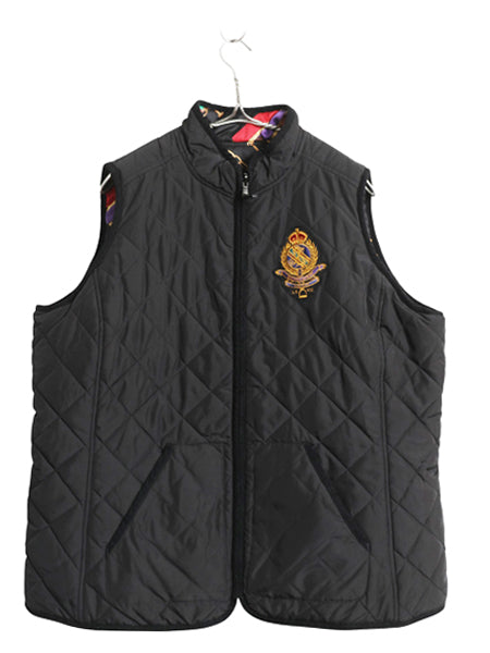 00s ローレン ラルフローレン リバーシブル 中綿 キルティング ベスト レディース XL / オールド ポロ ビット 馬具 総柄 黒 大きいサイズ