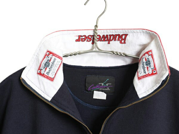 90s カナダ製 バドワイザー プリント スウェット メンズ XL オールド 大きいサイズ ハーフジップ トレーナー ビール 企業物 当時物 裏起毛