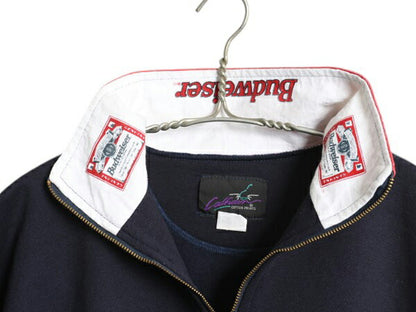 90s カナダ製 バドワイザー プリント スウェット メンズ XL オールド 大きいサイズ ハーフジップ トレーナー ビール 企業物 当時物 裏起毛