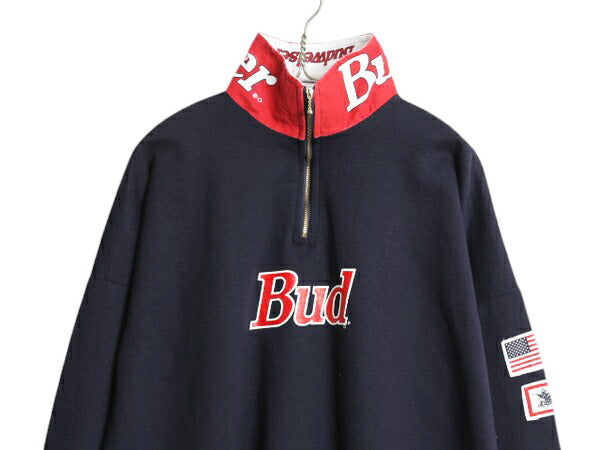 90s カナダ製 バドワイザー プリント スウェット メンズ XL オールド 大きいサイズ ハーフジップ トレーナー ビール 企業物 当時物 裏起毛