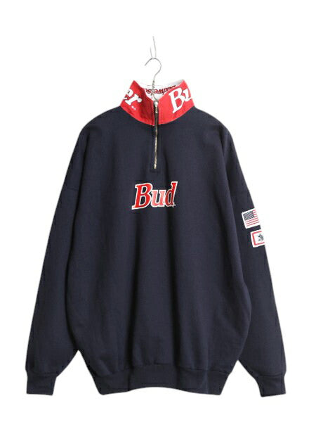 90s カナダ製 バドワイザー プリント スウェット メンズ XL オールド 大きいサイズ ハーフジップ トレーナー ビール 企業物 当時物 裏起毛