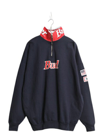 90s カナダ製 バドワイザー プリント スウェット メンズ XL オールド 大きいサイズ ハーフジップ トレーナー ビール 企業物 当時物 裏起毛