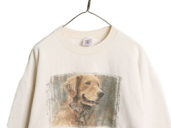 90s USA製 ドッグ イラスト プリント スウェット メンズ XL 古着 90年代 オールド 犬 アートレトリバー アニマル トレーナー 大きいサイズ