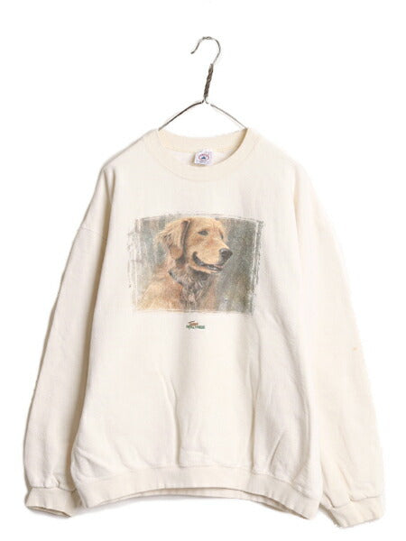 90s USA製 ドッグ イラスト プリント スウェット メンズ XL 古着 90年代 オールド 犬 アートレトリバー アニマル トレーナー 大きいサイズ
