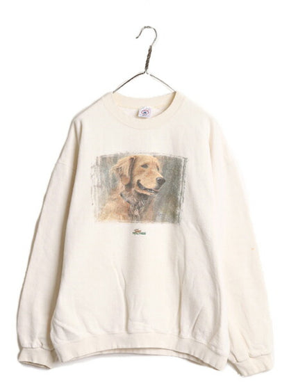 90s USA製 ドッグ イラスト プリント スウェット メンズ XL 古着 90年代 オールド 犬 アートレトリバー アニマル トレーナー 大きいサイズ