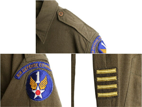 40s 米軍実物 US AIR FORCE ウール オフィサー シャツ メンズ M 程/ ヴィンテージ ミリタリー アーミー マチ付き 軍物 大戦 WW2 ワッペン