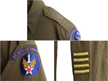 40s 米軍実物 US AIR FORCE ウール オフィサー シャツ メンズ M 程/ ヴィンテージ ミリタリー アーミー マチ付き 軍物 大戦 WW2 ワッペン