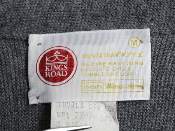 70s Sears Kings Road アクリル ニット カーディガン メンズ レディース M 灰 無地 ヴィンテージ シアーズ セーター 前開き 羽織り グレー