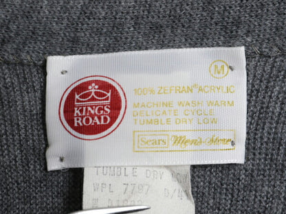 70s Sears Kings Road アクリル ニット カーディガン メンズ レディース M 灰 無地 ヴィンテージ シアーズ セーター 前開き 羽織り グレー