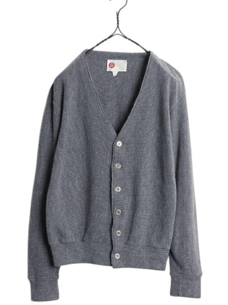 70s Sears Kings Road アクリル ニット カーディガン メンズ レディース M 灰 無地 ヴィンテージ シアーズ セーター 前開き 羽織り グレー