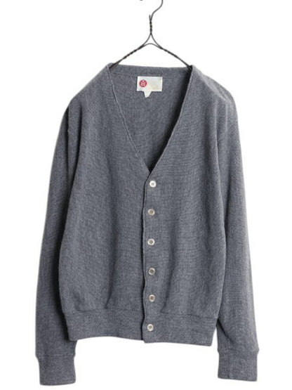 70s Sears Kings Road アクリル ニット カーディガン メンズ レディース M 灰 無地 ヴィンテージ シアーズ セーター 前開き 羽織り グレー