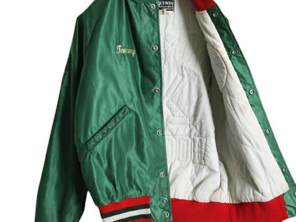 90s USA製 バトウィン ナイロン スタジャン メンズ L オールド ジャケット 中綿 キルティング ブルゾン ホッケー チーム サガラ ワッペン