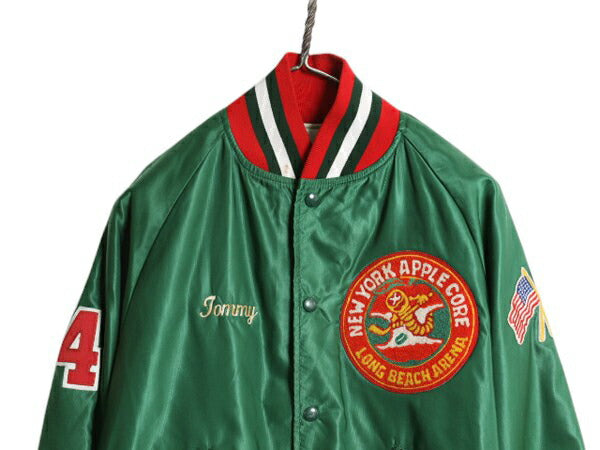 90s USA製 バトウィン ナイロン スタジャン メンズ L オールド ジャケット 中綿 キルティング ブルゾン ホッケー チーム サガラ ワッペン