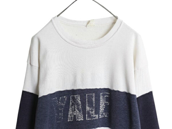 80s USA製 YALE カレッジ プリント スウェット メンズ レディース M 程/ ヴィンテージ トレーナー イエール ツートン 裏起毛 クルーネック