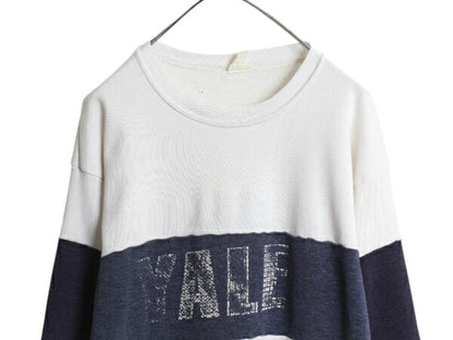 80s USA製 YALE カレッジ プリント スウェット メンズ レディース M 程/ ヴィンテージ トレーナー イエール ツートン 裏起毛 クルーネック