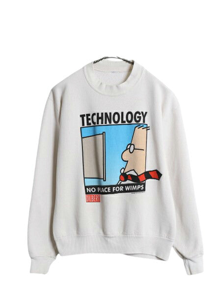 90s ジョーク イラスト プリント スウェット メンズ レディース S 程/ オールド トレーナー 裏起毛 アート キャラクター 当時物 白 DILBERT
