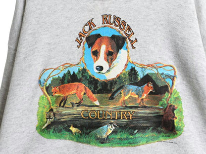 90s USA製 ドッグ アート イラスト プリント スウェット メンズ レディース XL 古着 オールド アニマル トレーナー 裏起毛 ハンティング 灰