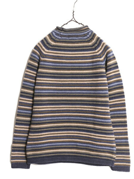 エルエルビーン ロールネック ボーダー ニット セーター メンズ S レディース M / 古着 アウトドア LLBean コットン LLビーン マルチカラー