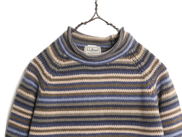 エルエルビーン ロールネック ボーダー ニット セーター メンズ S レディース M / 古着 アウトドア LLBean コットン LLビーン マルチカラー