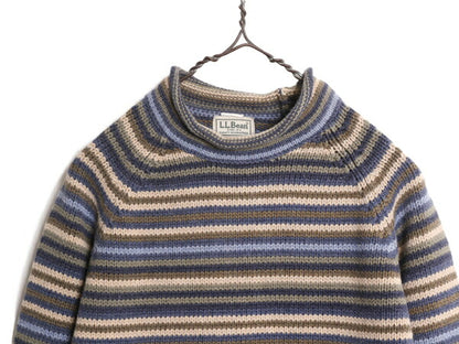 エルエルビーン ロールネック ボーダー ニット セーター メンズ S レディース M / 古着 アウトドア LLBean コットン LLビーン マルチカラー