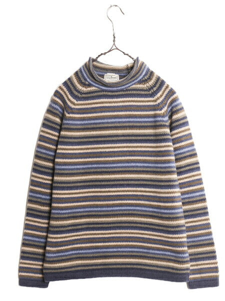 エルエルビーン ロールネック ボーダー ニット セーター メンズ S レディース M / 古着 アウトドア LLBean コットン LLビーン マルチカラー