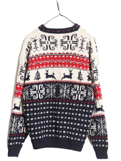 90s ウールリッチ ニット カーディガン レディース M 古着 オールド 旧タグ Woolrich 前開き コットン ラミー セーター 総柄 ノルディック