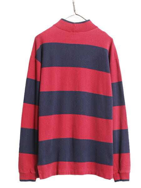 90s USA製 ランズエンド ボーダー 長袖 Tシャツ メンズ M / 古着 90年代 オールド LANDS END ハイネック ヘビーウェイト コットン 2トーン