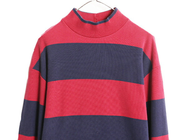 90s USA製 ランズエンド ボーダー 長袖 Tシャツ メンズ M / 古着 90年代 オールド LANDS END ハイネック ヘビーウェイト コットン 2トーン