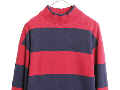 90s USA製 ランズエンド ボーダー 長袖 Tシャツ メンズ M / 古着 90年代 オールド LANDS END ハイネック ヘビーウェイト コットン 2トーン