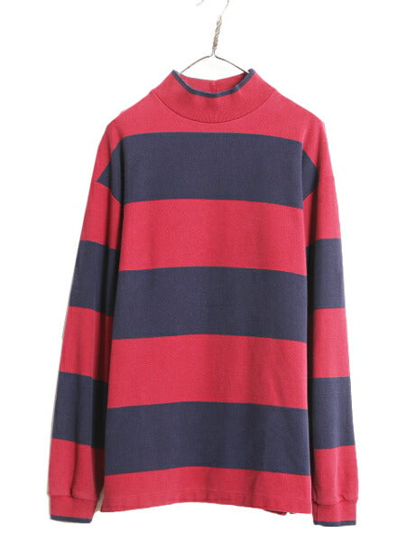 90s USA製 ランズエンド ボーダー 長袖 Tシャツ メンズ M / 古着 90年代 オールド LANDS END ハイネック ヘビーウェイト コットン 2トーン