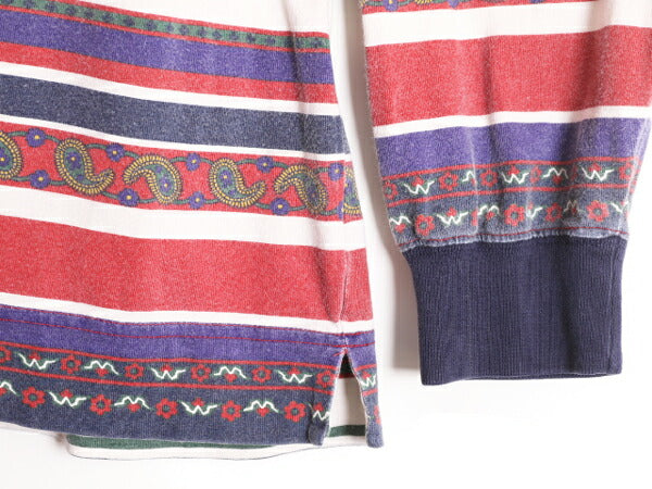 90s トミーフィルフィガー 総柄 長袖 Tシャツ メンズ M 古着 90年代 オールド TOMMY HILFIGER ロンT ボーダー ロングスリーブ クルーネック