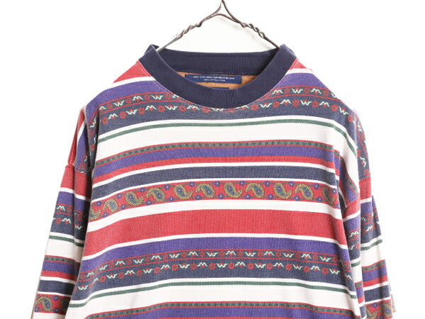 90s トミーフィルフィガー 総柄 長袖 Tシャツ メンズ M 古着 90年代 オールド TOMMY HILFIGER ロンT ボーダー ロングスリーブ クルーネック