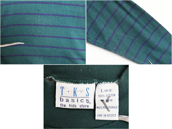 90s 00s ボーダー 長袖 Tシャツ キッズ L メンズ S / 古着 90年代 00年代 オールド ハイネック ヘビーウェイト コットン 2トーン Y2K ロンT